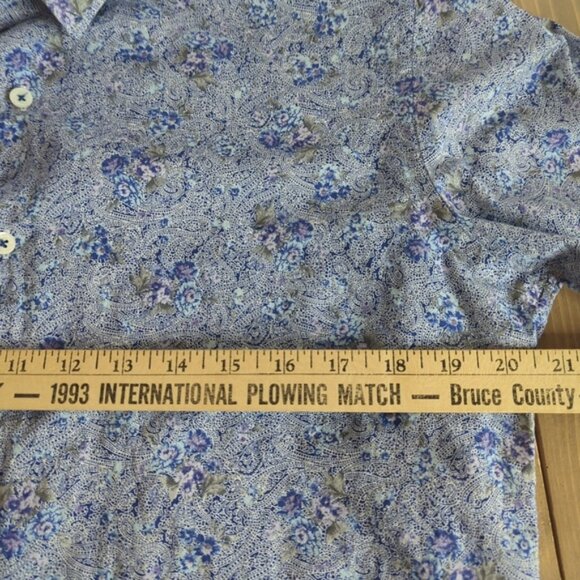 Bugatchi Men’s Blue Paisley Floral Long Sleeve Button up Shirt - Picture 7 of 14